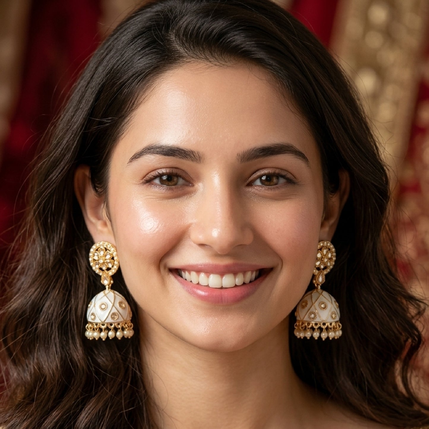 White Meenakari Jhumki