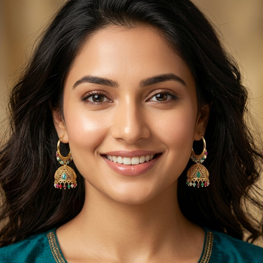 Intricate Multicoloured Hoop Jhumki
