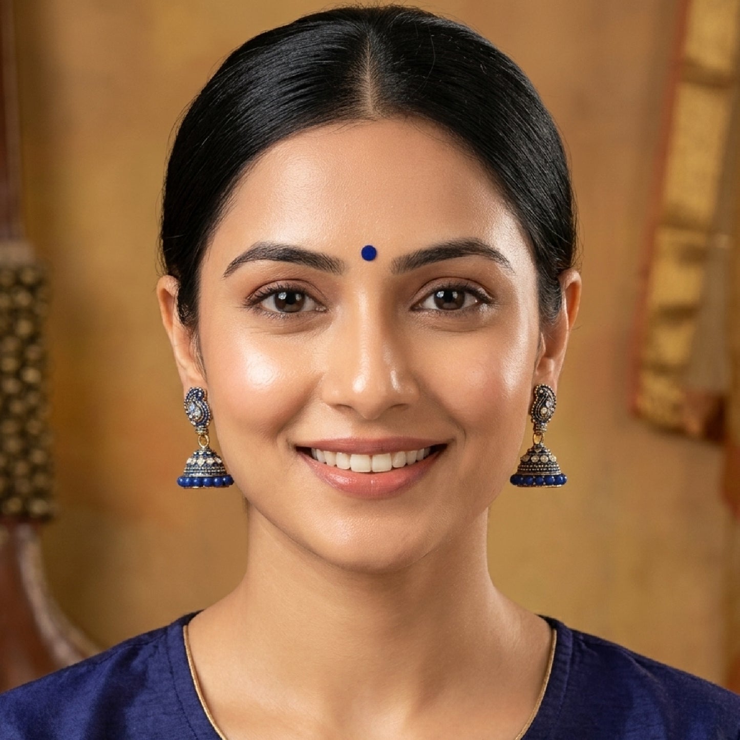 Blue Beaded Keri Small Jhumki