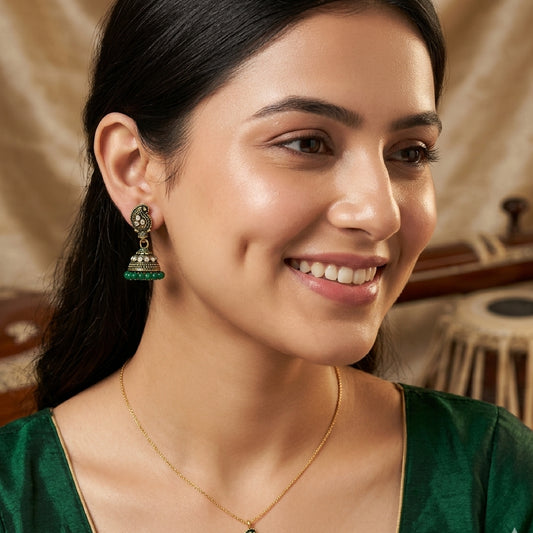Green Beaded Keri Small Jhumki