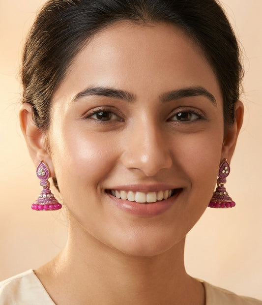 Pink Leaf Shaped Jhumki