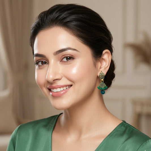 Green Leaf Shaped Jaali Top Jhumki