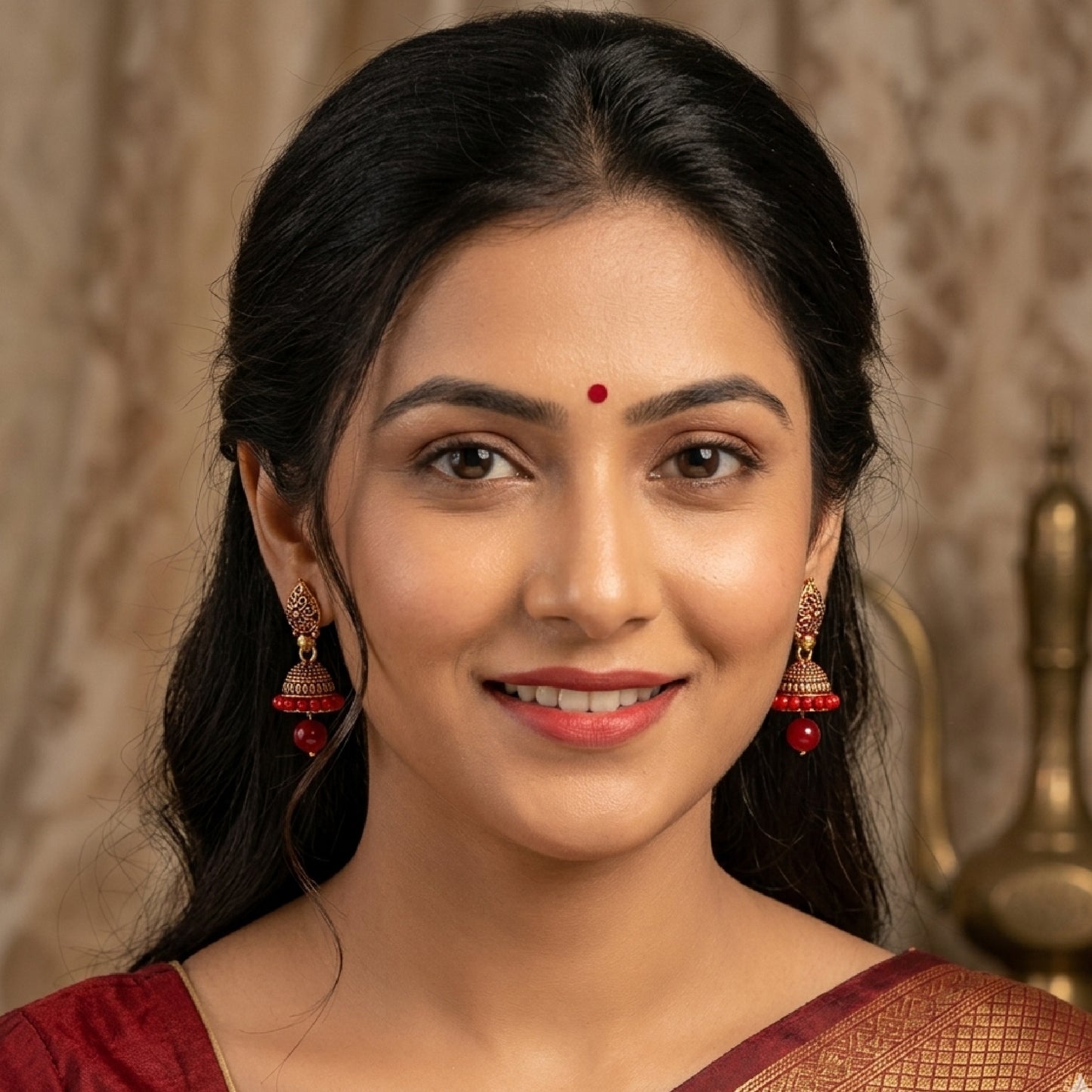 Red Leaf Shaped Jaali Top Jhumki