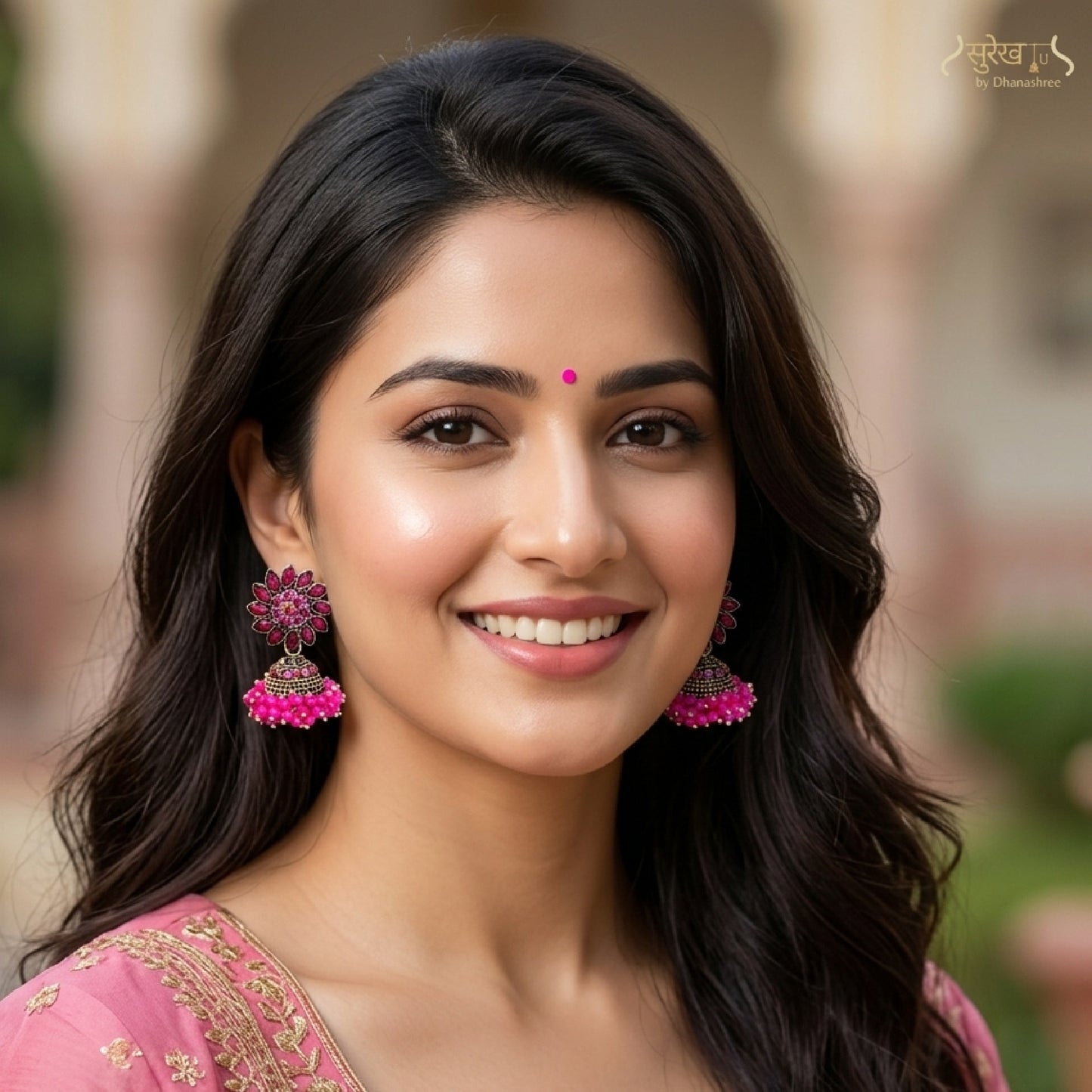 Pink Floral Cluster Jhumki