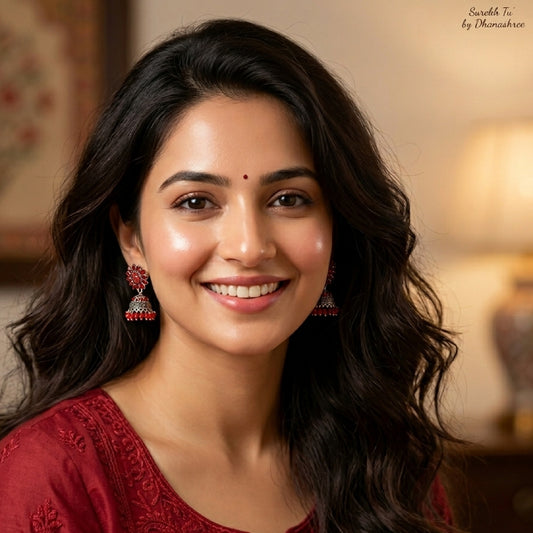 Red Floral Cluster Jhumki