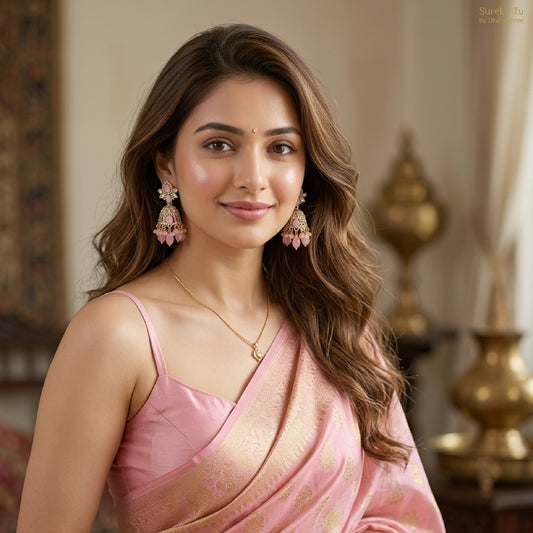 Baby Pink Kundan Jaali Jhumki