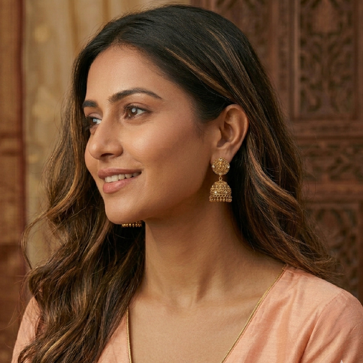 Rosegold Rich Design Temple Jhumki