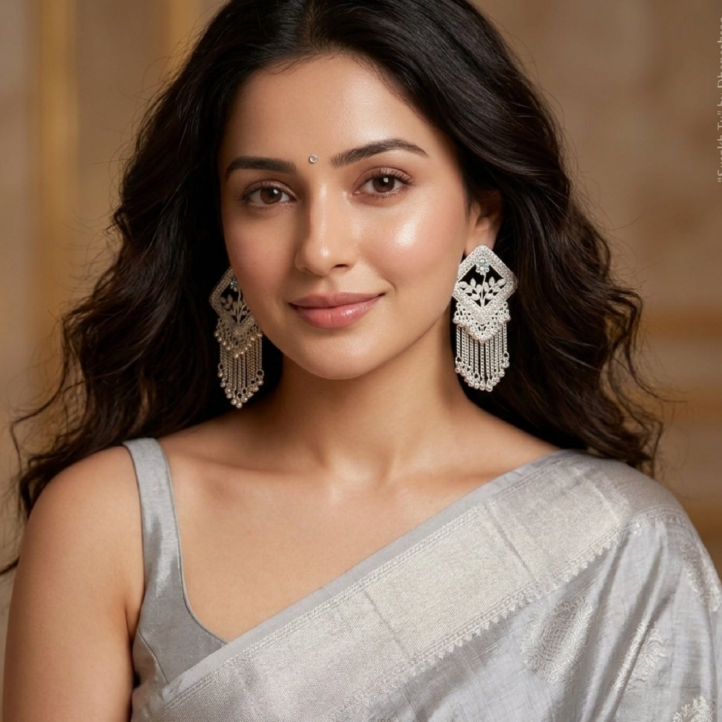 Silver Toned Square Shaped Dangler