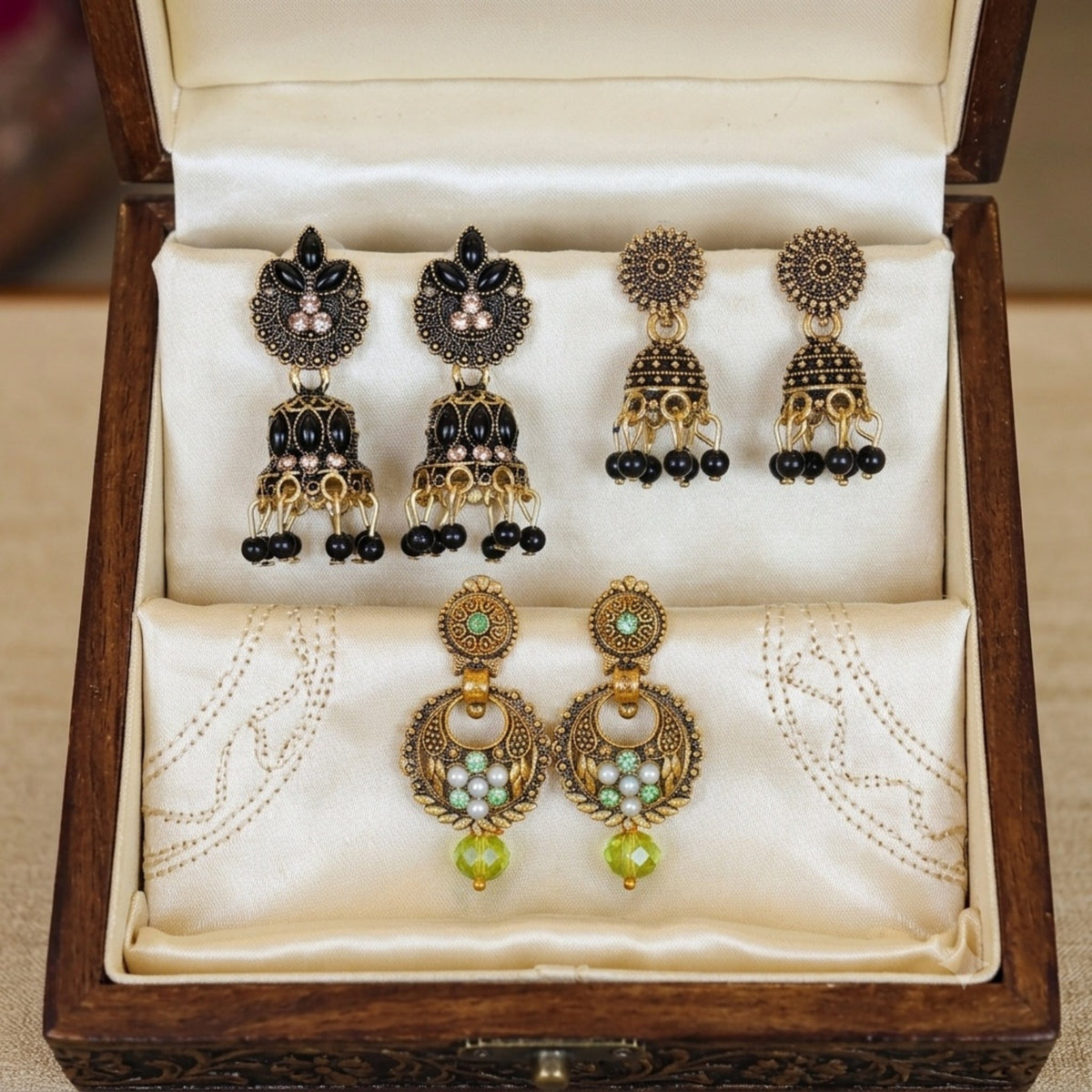 Black Jhumki Green Chandbali (3)