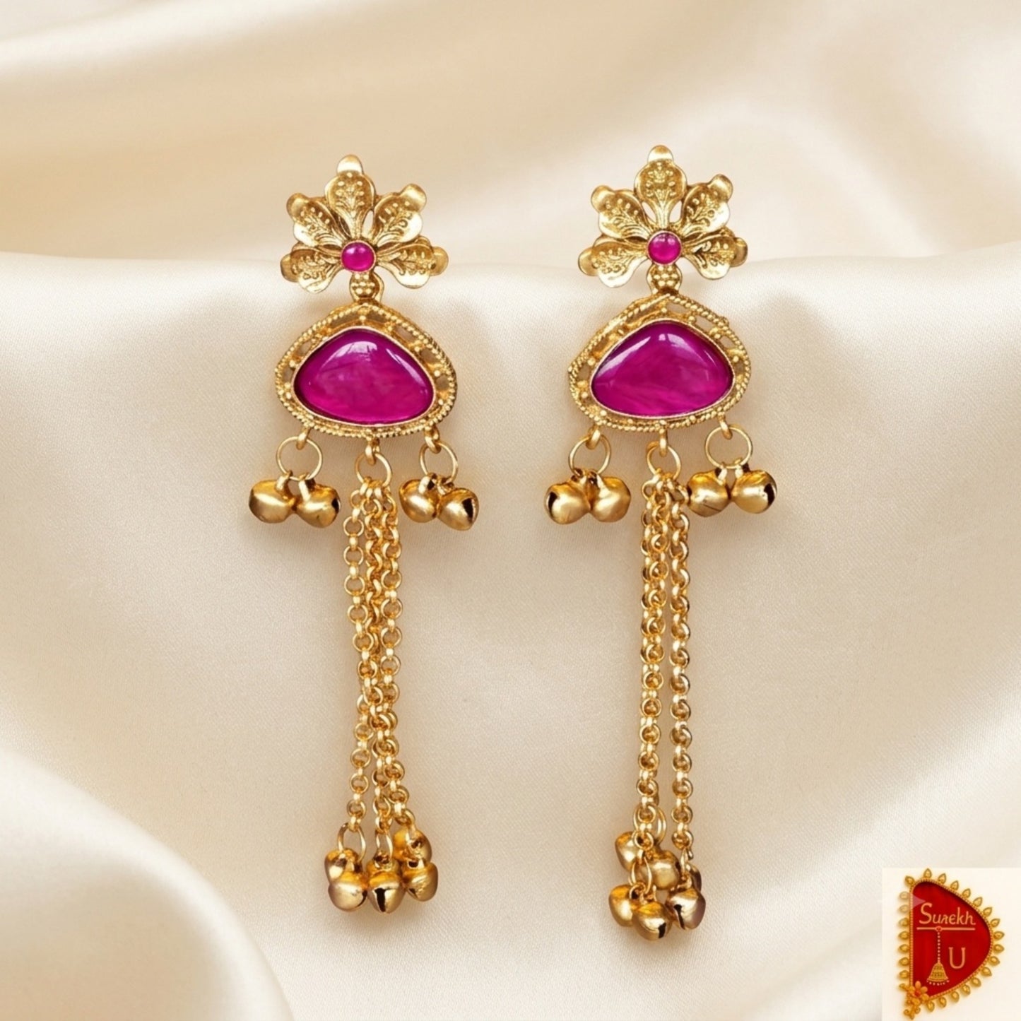 Fuchsia Pink Kashmiri Leaf Golden Latkan
