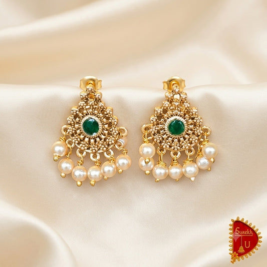Green Stud Pearl Chandbali small