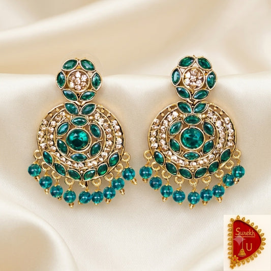 Bottle Green Rosegold Floral Beads Chandbali