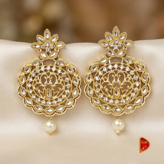 Golden Silver Stones Pearl Chandbali