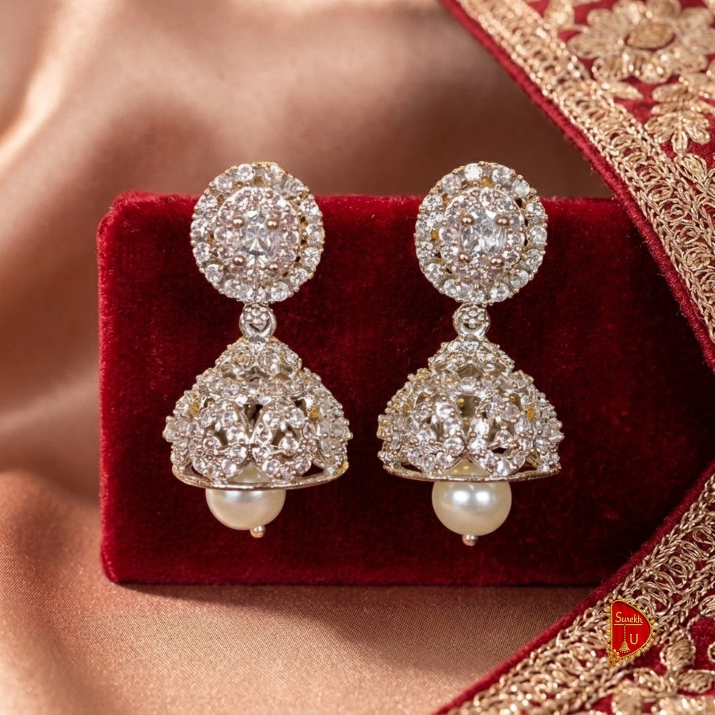 American Diamond Floral Jhumka