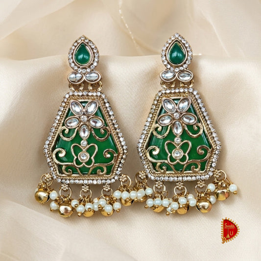 Green Enamel Kundan Chandbali