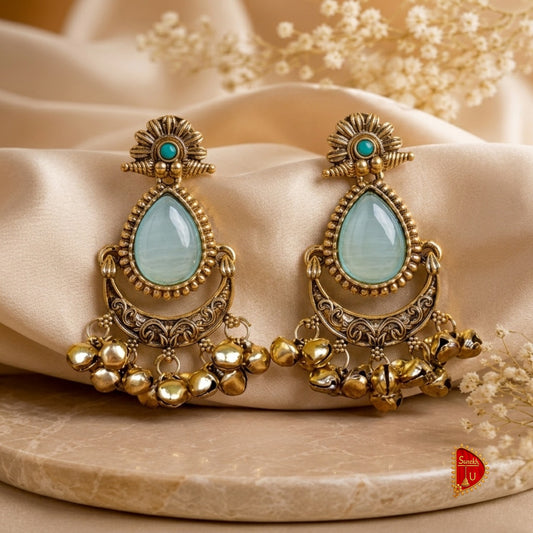 Seafoam Green Antique Ghungroo Chandbali