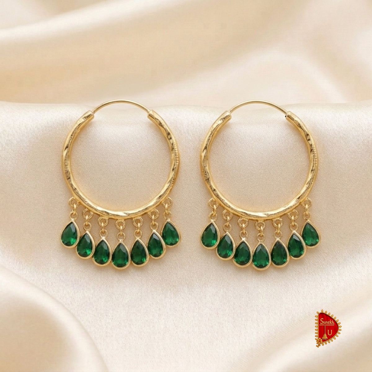 Bottle Green Crystal Hoops medium