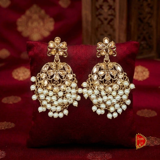 Rosegold Floral Pearl Chandbali