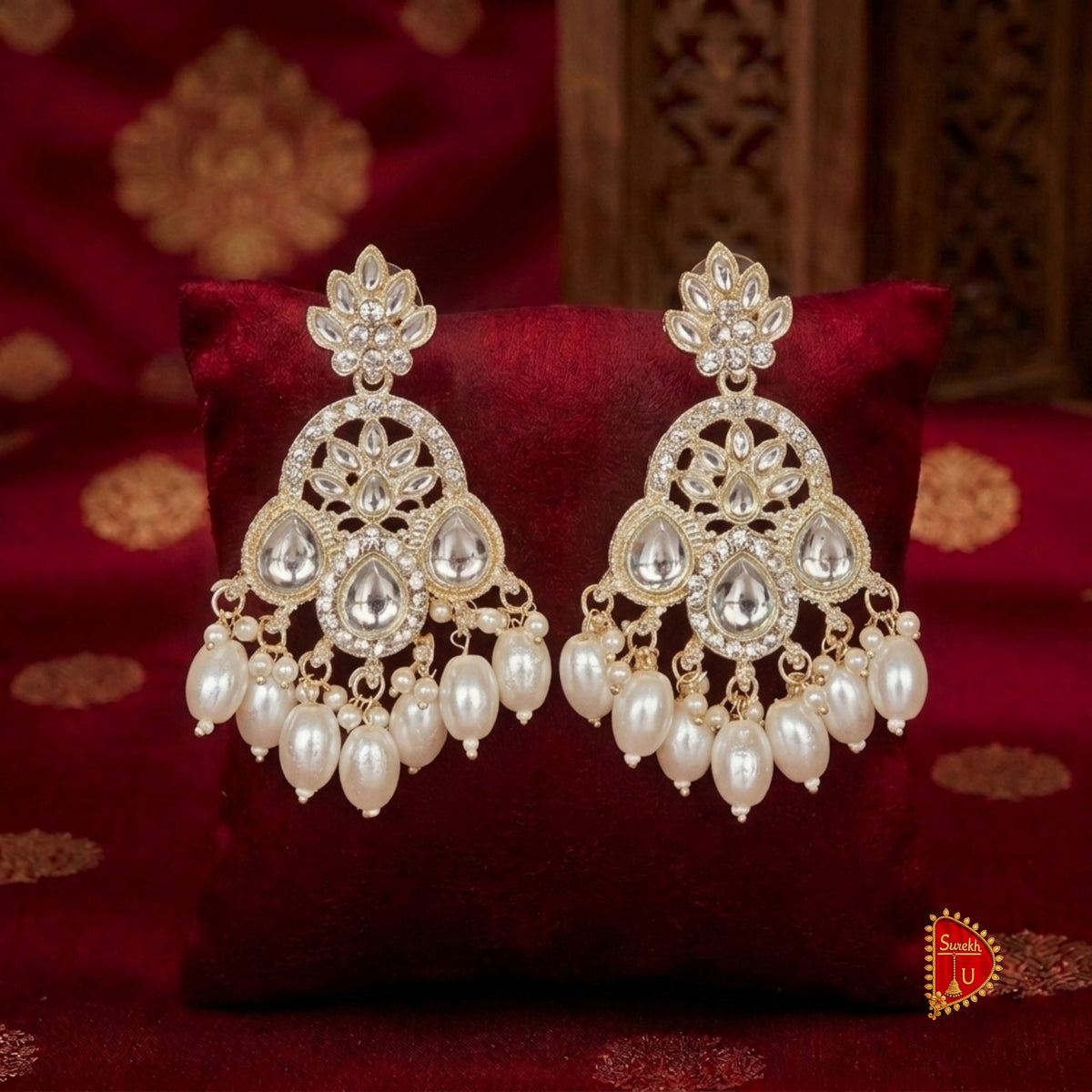 White stones Pearl Chandbali