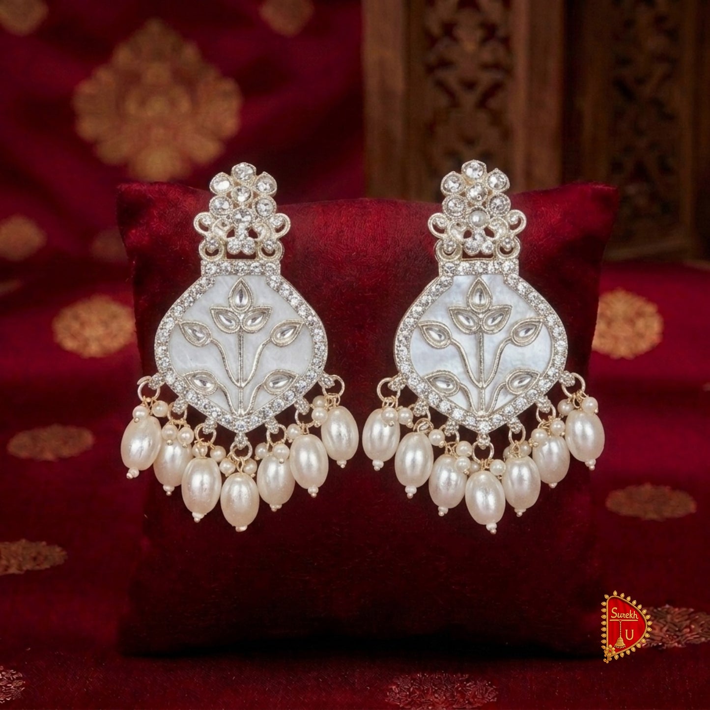 Pearl Leaf Drop Floral Chandbalis