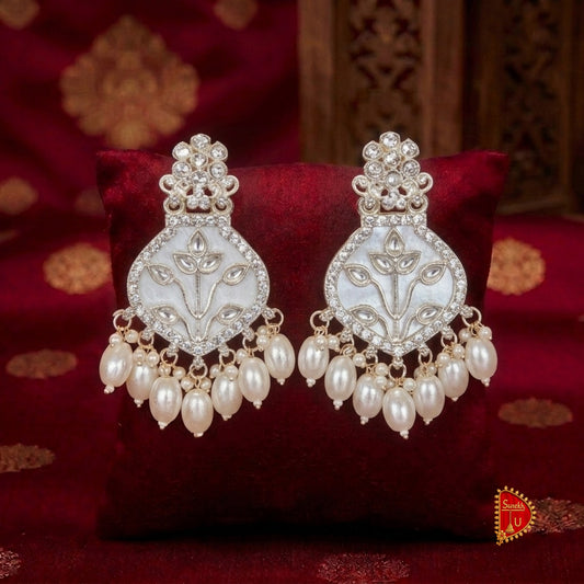 Pearl Leaf Drop Floral Chandbalis