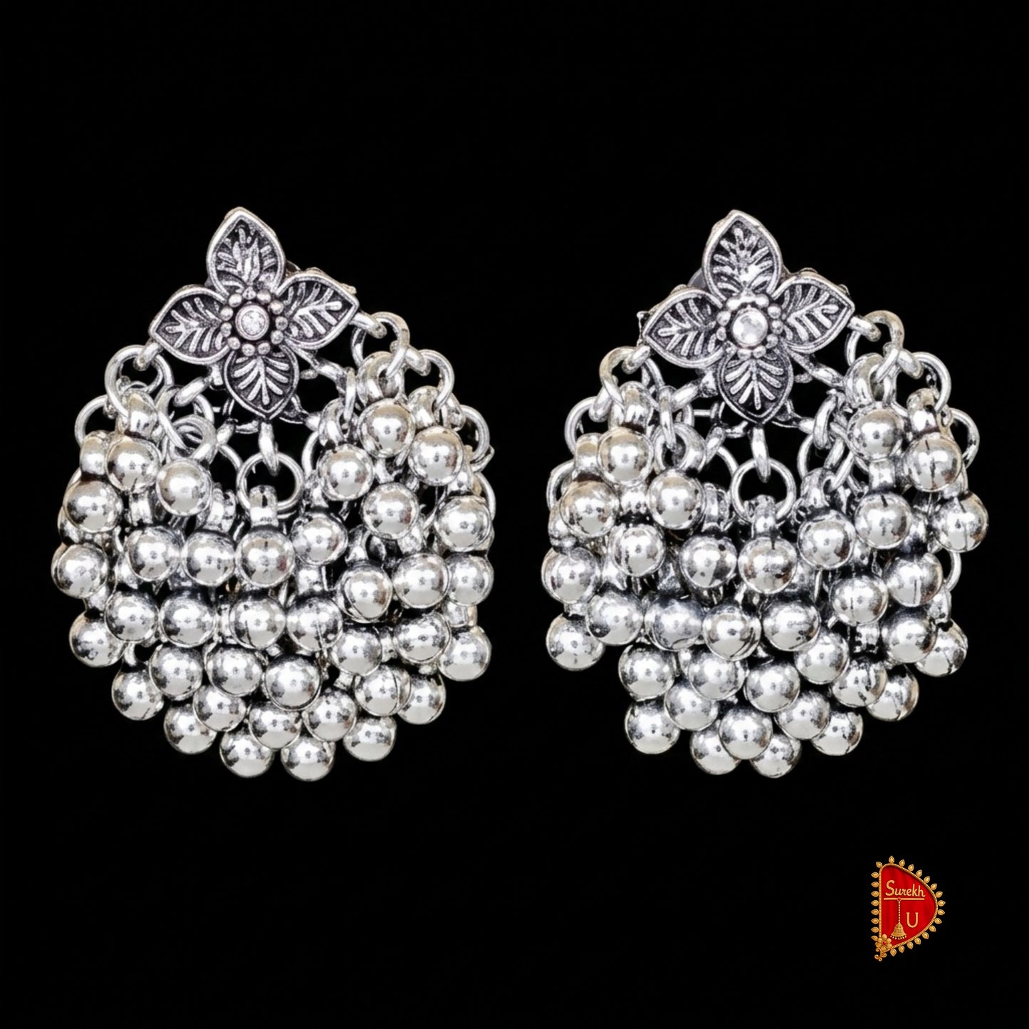 Floral Oxidized Ghungroo Chandbali