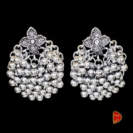 Floral Oxidized Ghungroo Chandbali