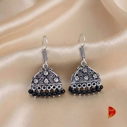 Oxidized Triangle Floral Jhumki medium
