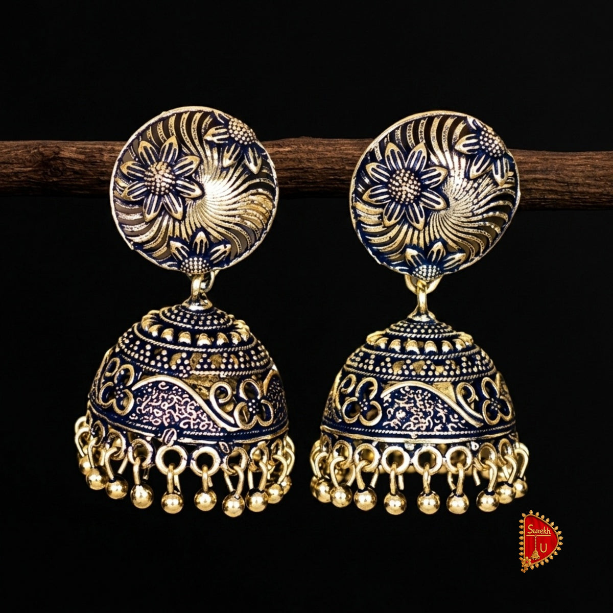Golden Oxidized Floral Jhumki