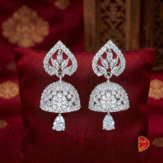 AD Leaf Silver Jhumki medium
