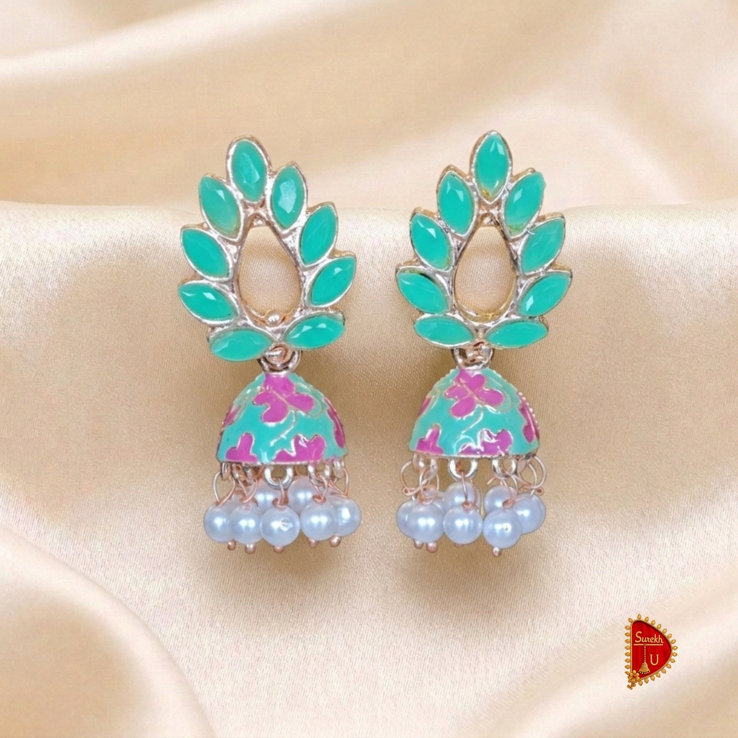 Emerald Green Leaf Jhumki medium