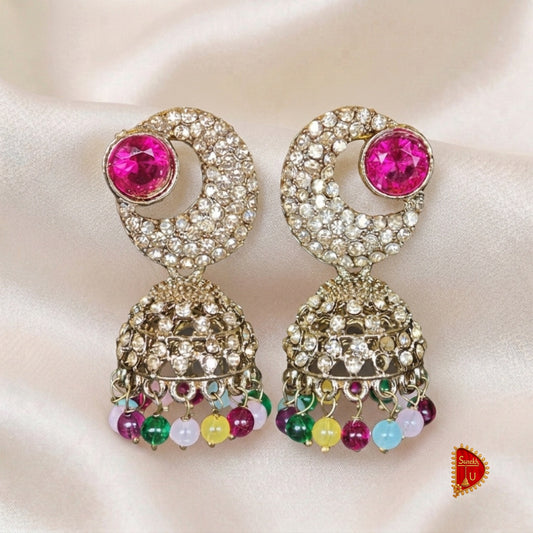 Multicoloured Pink Stud Jhumki
