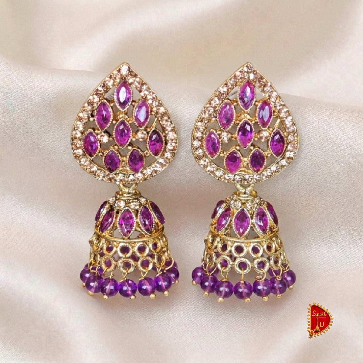 Violet Leaf Shaped Jhumki