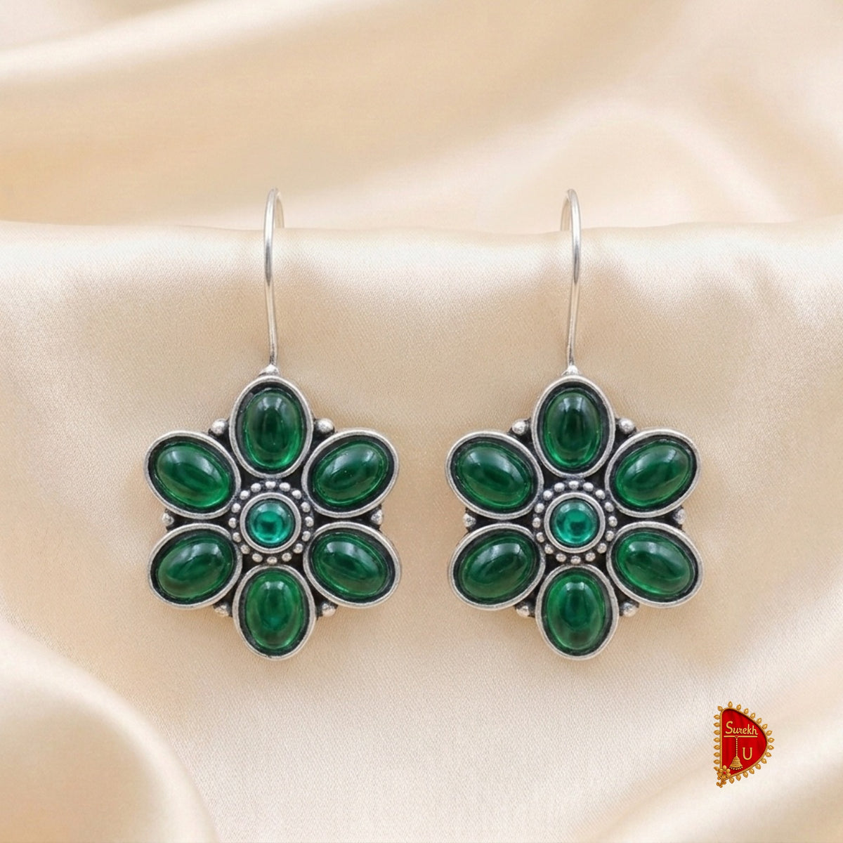 Bottle Green Stud Floral Dangler