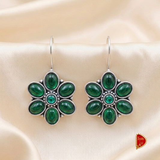 Bottle Green Stud Floral Dangler