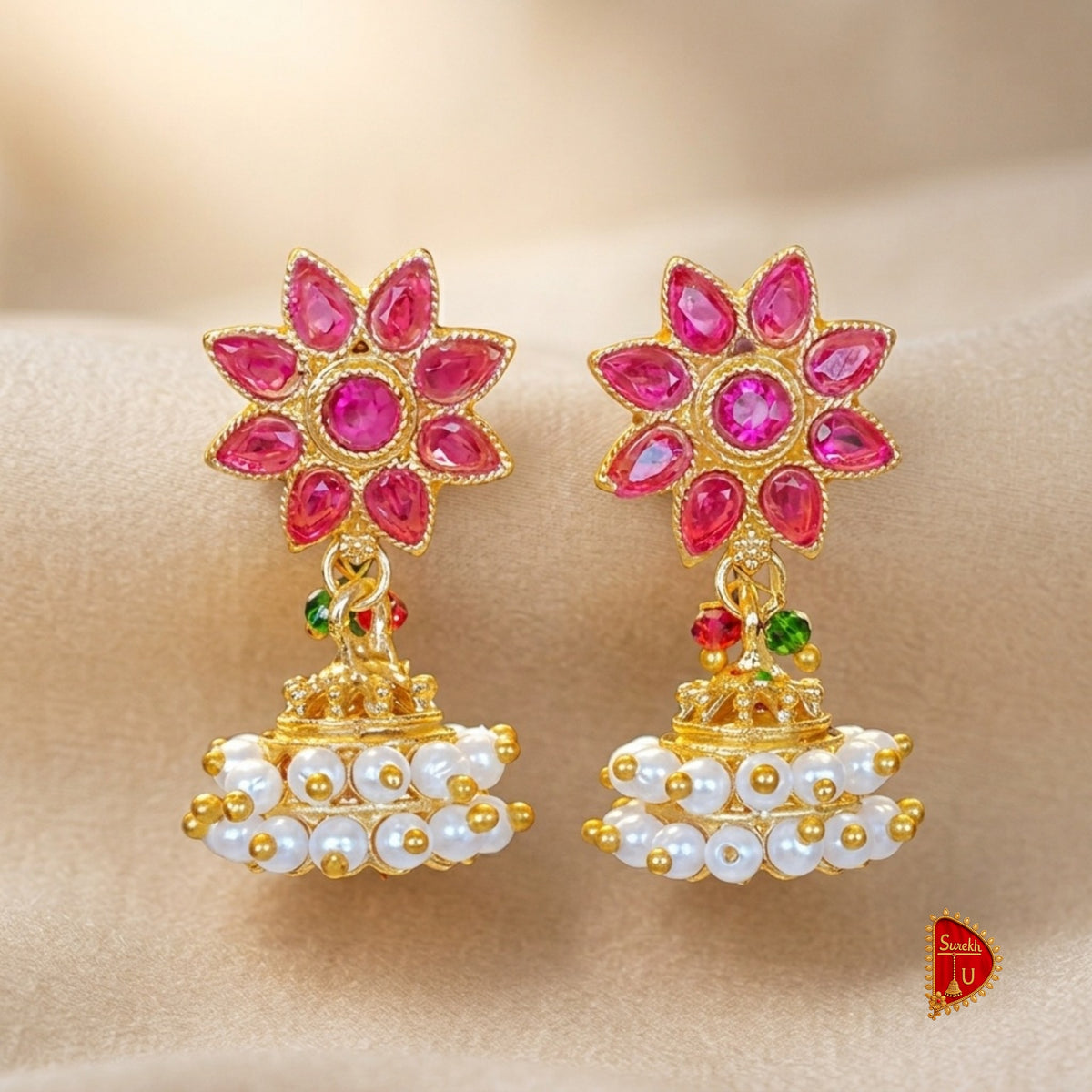 Maharashtrian Floral Pink Jhumki
