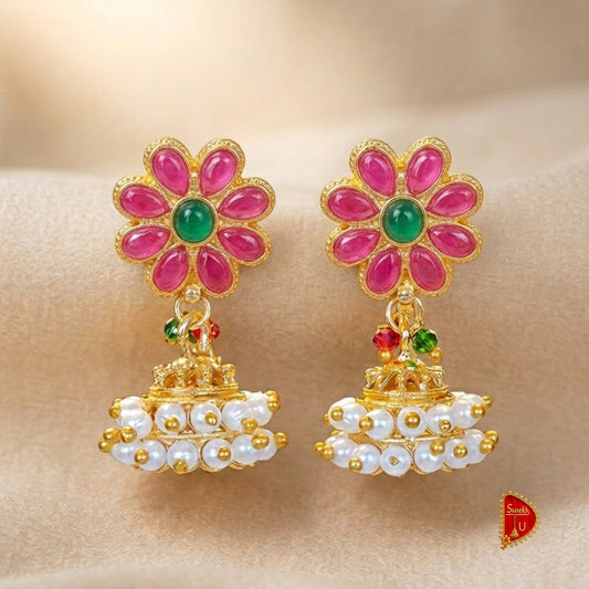 Maharashtrian Floral Pink Green Jhumki