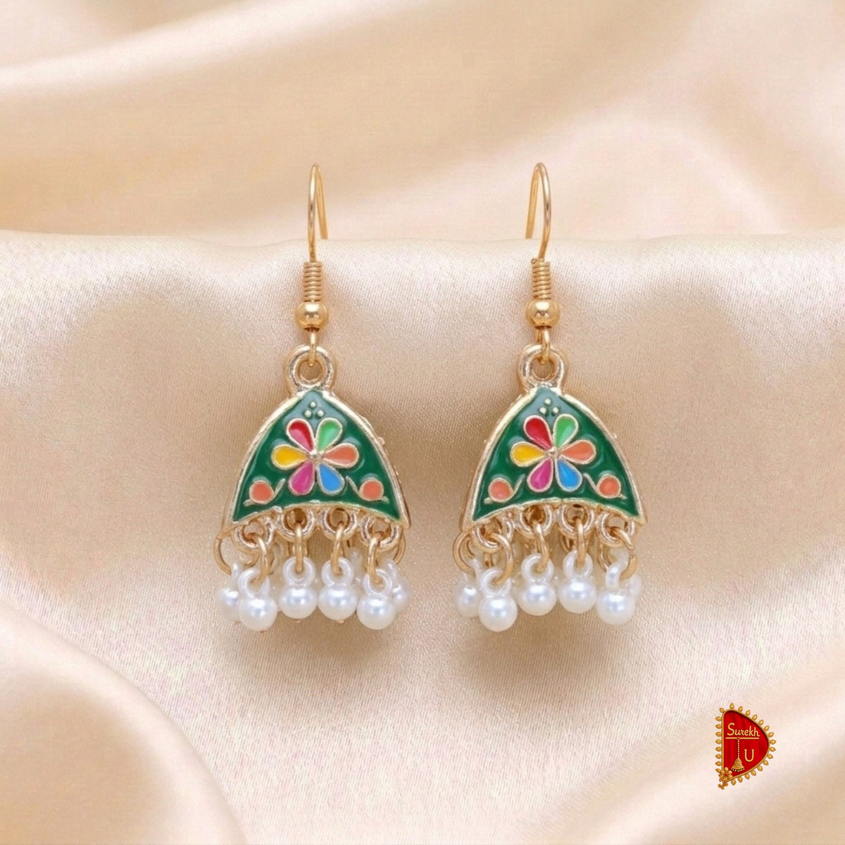 Bottle Green Meenakari medium Jhumki