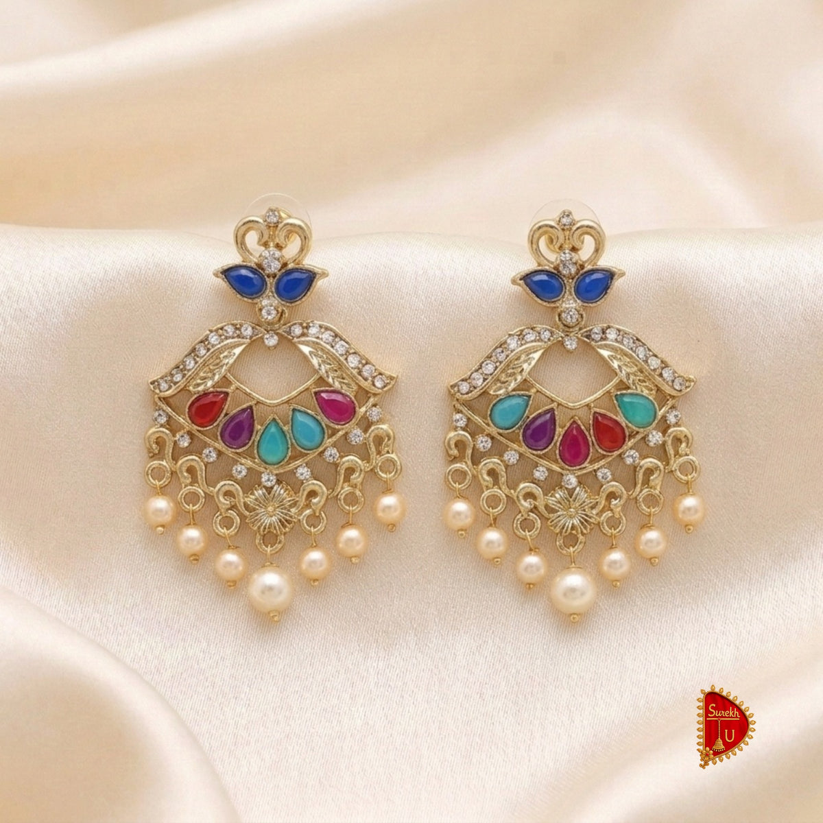 Multicoloured Rosegold Chandbali