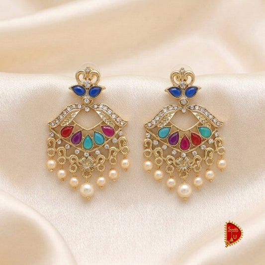 Multicoloured Rosegold Chandbali