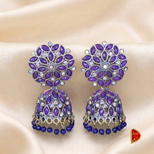 Violet Floral Stones Jhumki