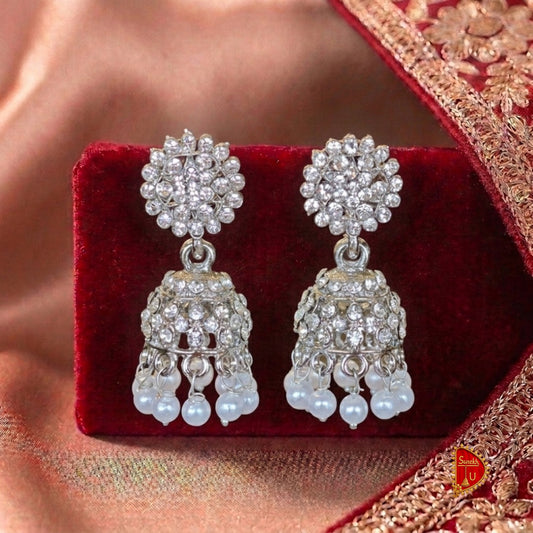 Silver Stones round Jhumki