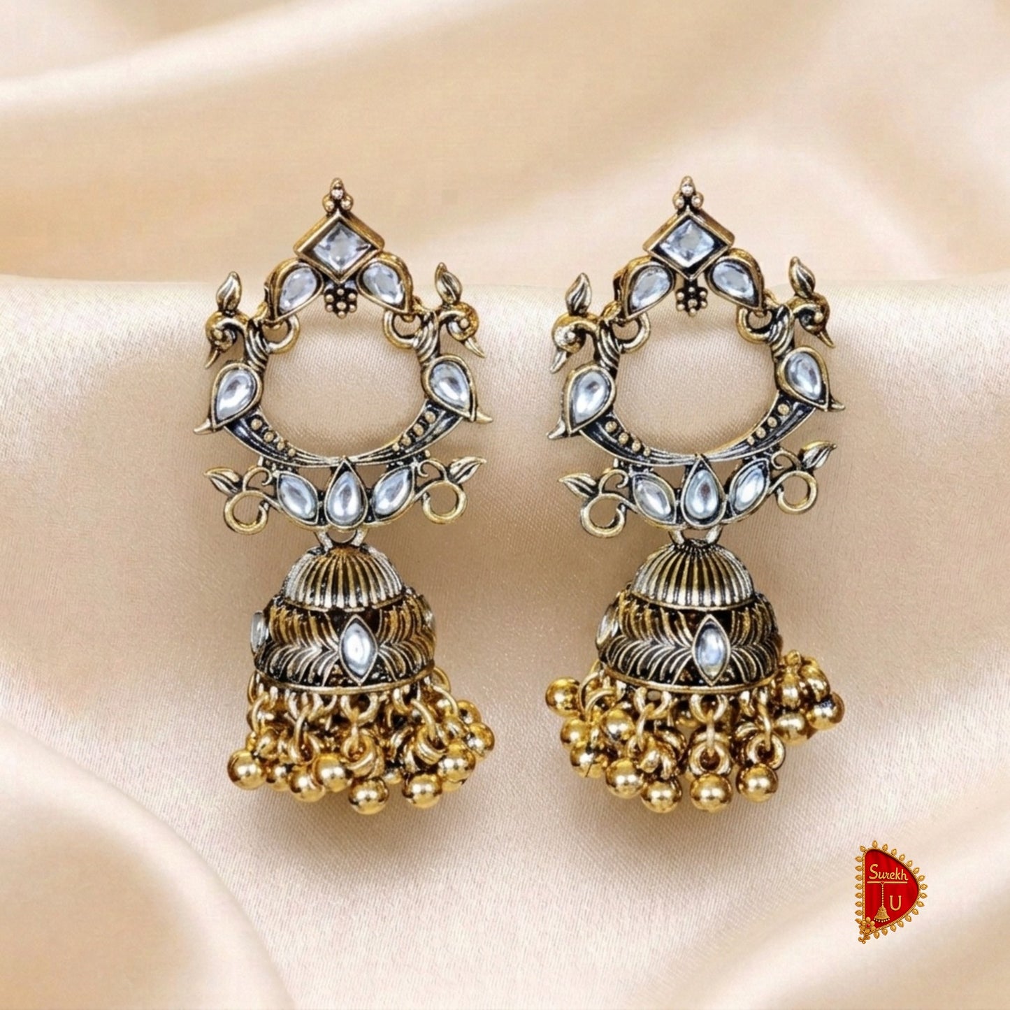 Peacock Antique Golden Jhumki