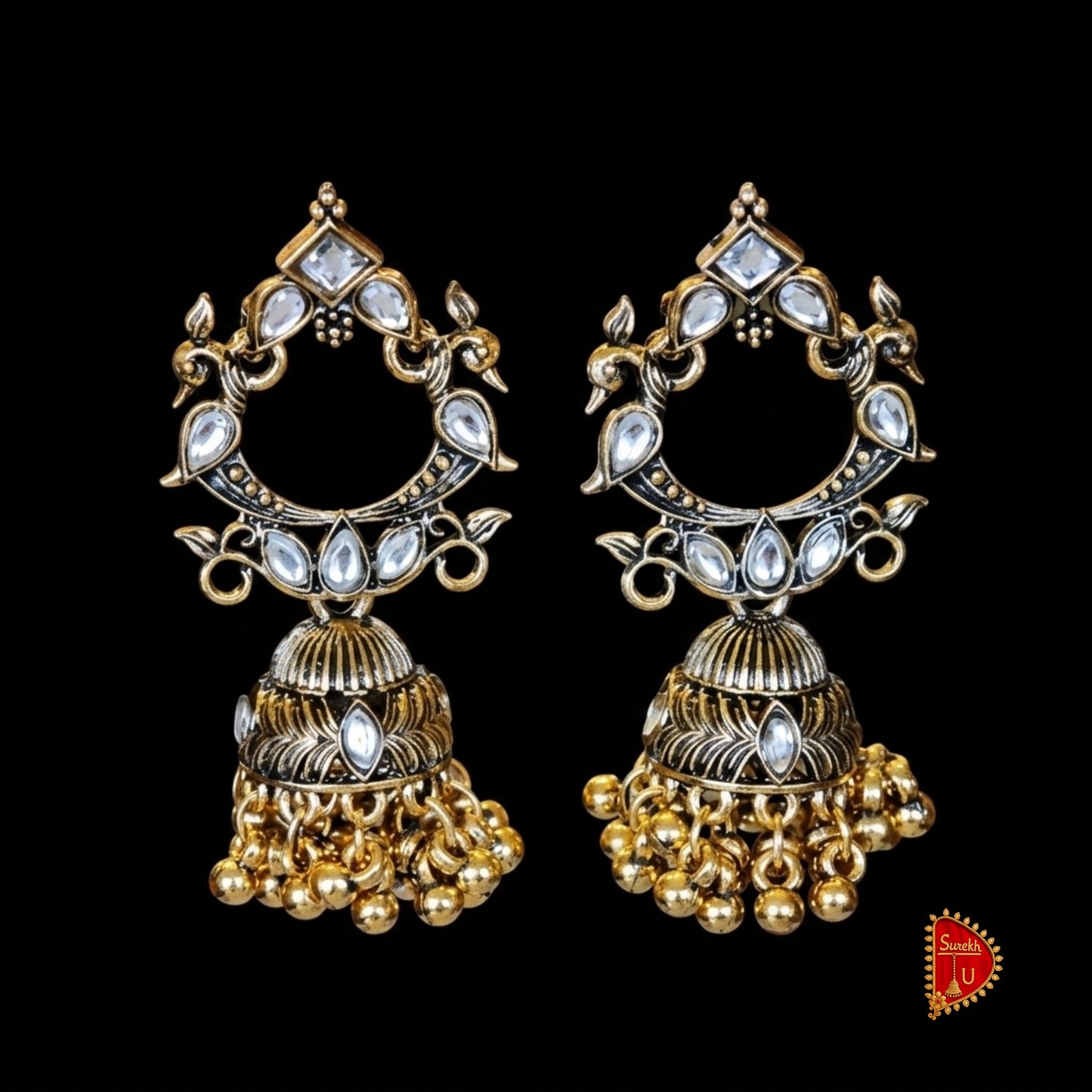 Peacock Antique Golden Jhumki