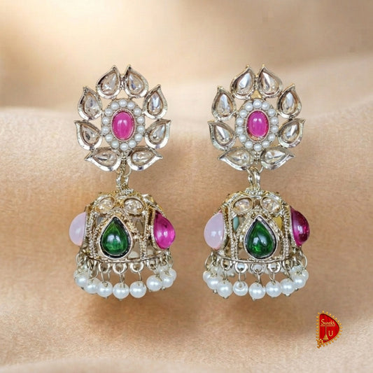 Multicoloured Royal Pink Stud Jhumki