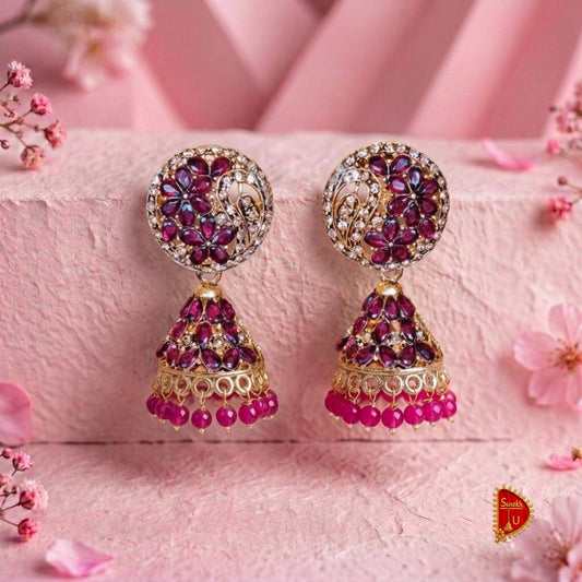 Pomogranate Wine Floral Jhumki
