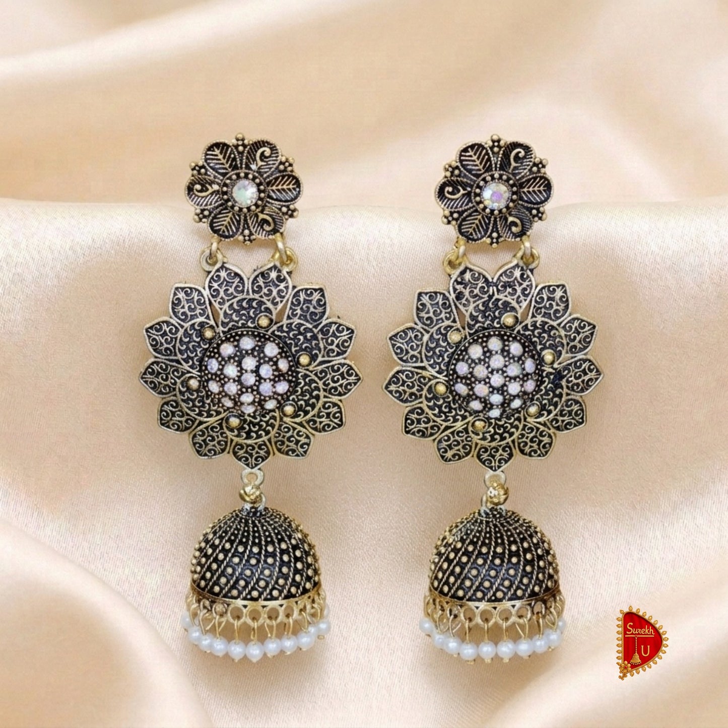 Oxidized Golden Floral Jhumki