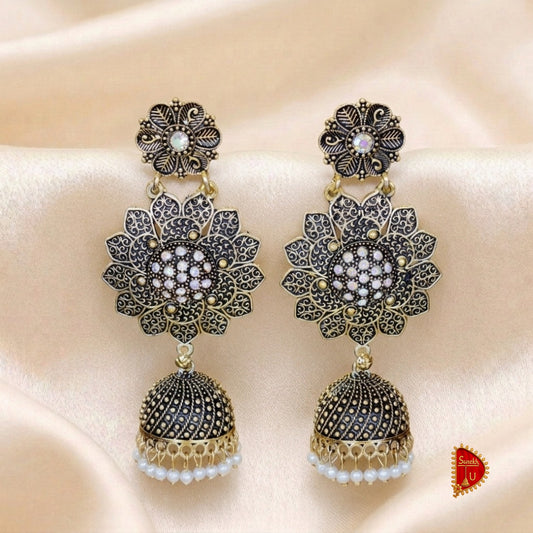Oxidized Golden Floral Jhumki