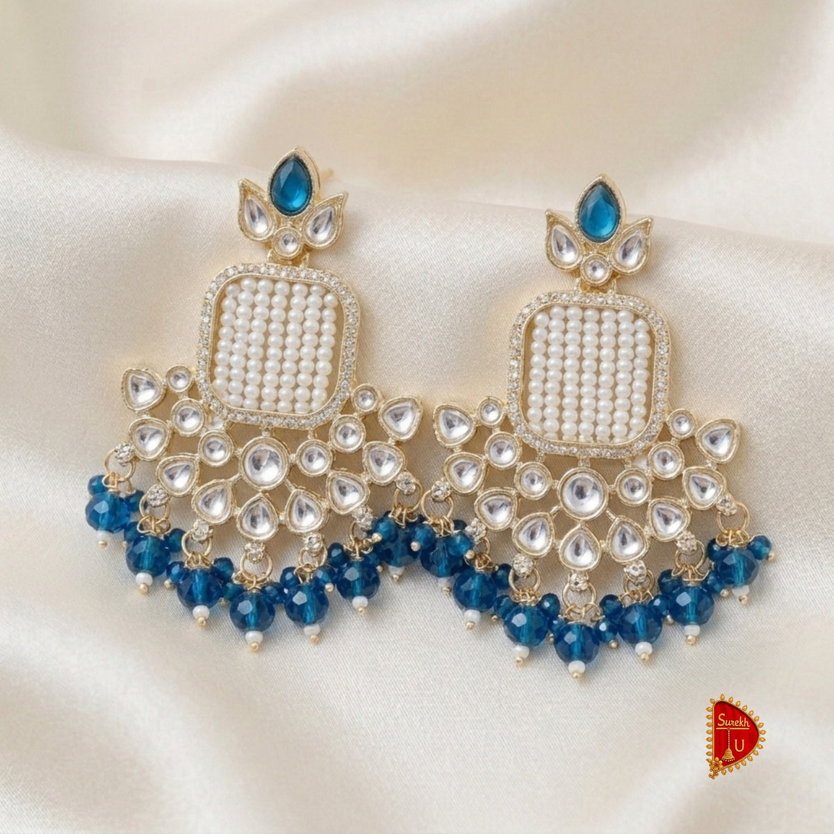 Rama Blue Moti Beads Chandbali