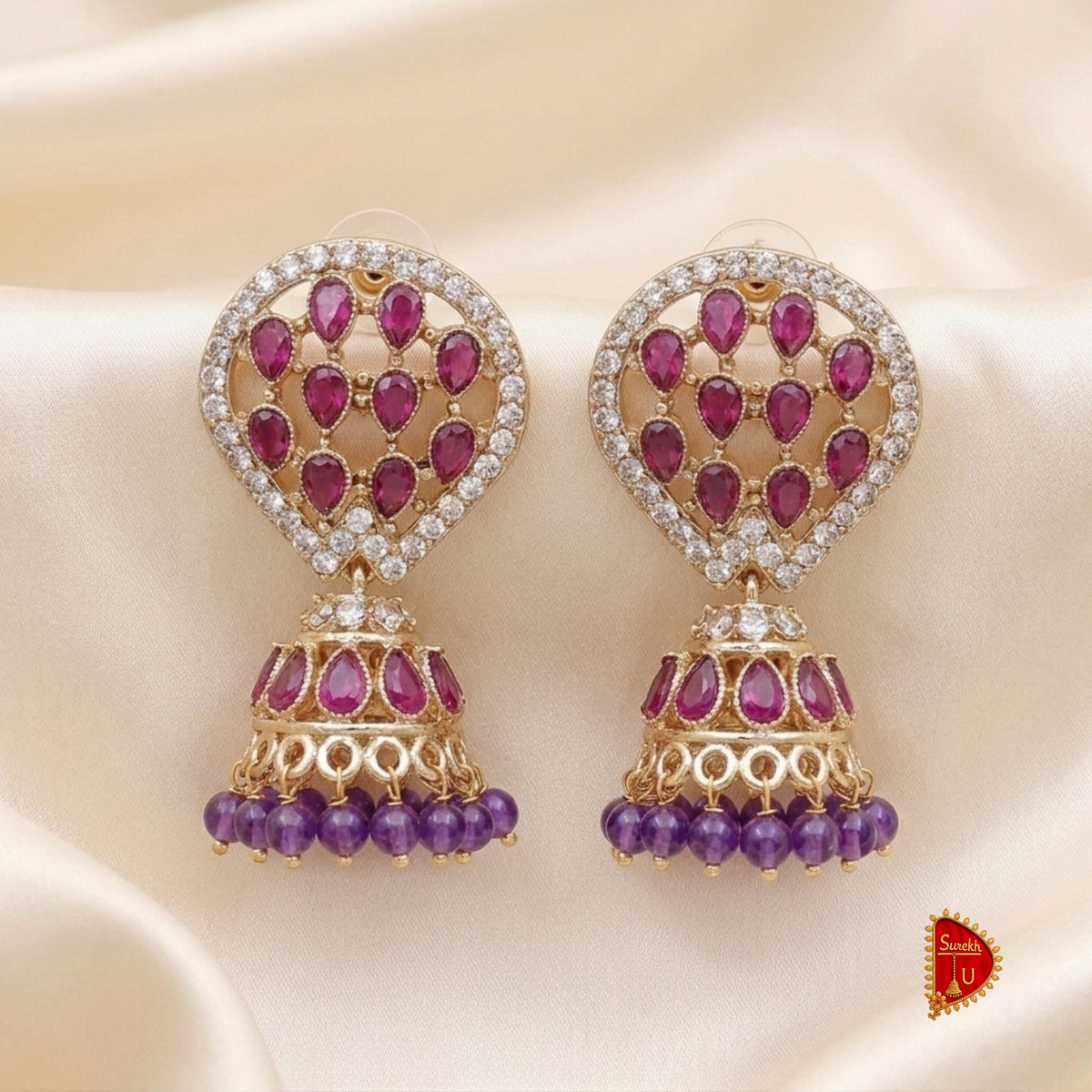 Violet Stones Leaf Jhumki